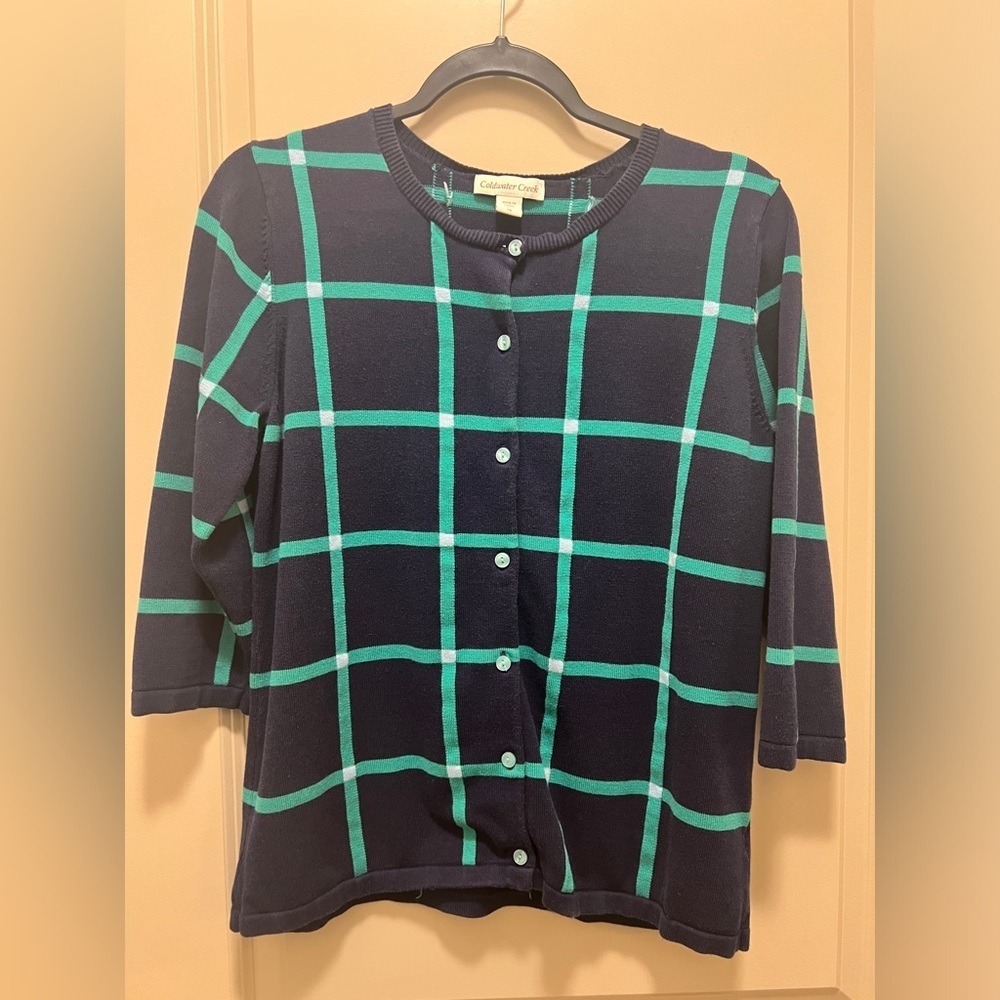 Coldwater Creek 3/4 sleeve Cardigan sweater Navy & Green Large